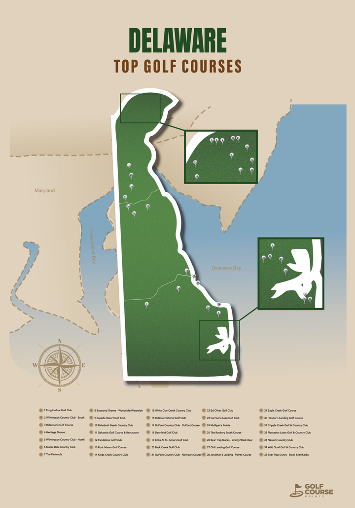 Map of Delaware Golf Courses