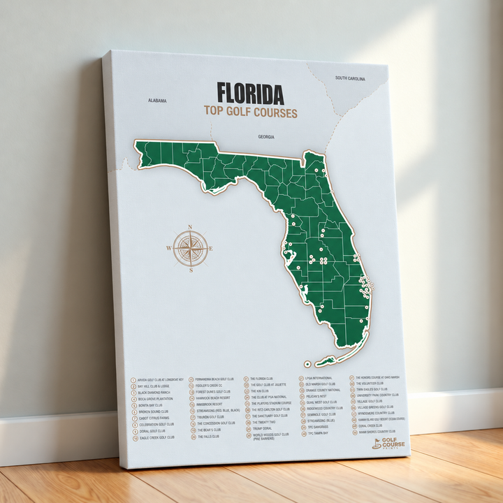 Florida golf courses map in Green - Canvas