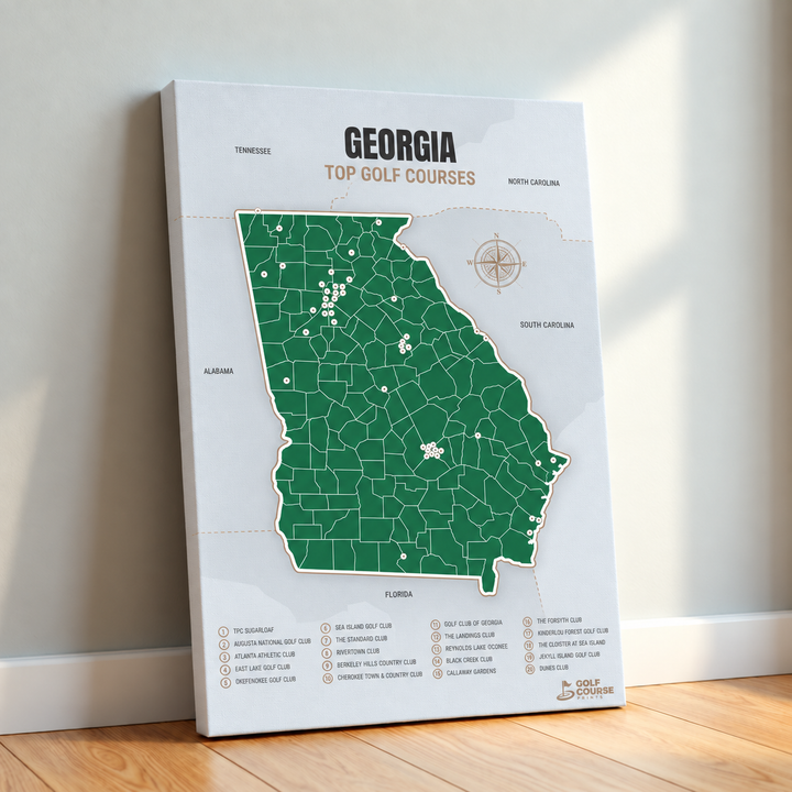 Georgia golf courses map in Green - Canvas