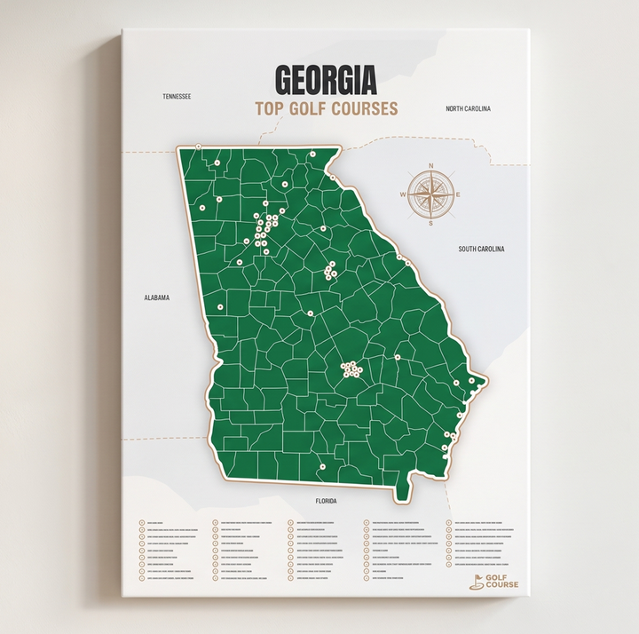 Georgia golf courses map in Green - Unframed