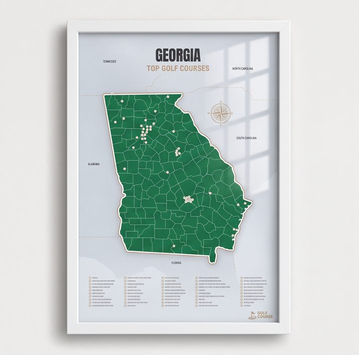 Georgia golf courses map in Green - White Framed
