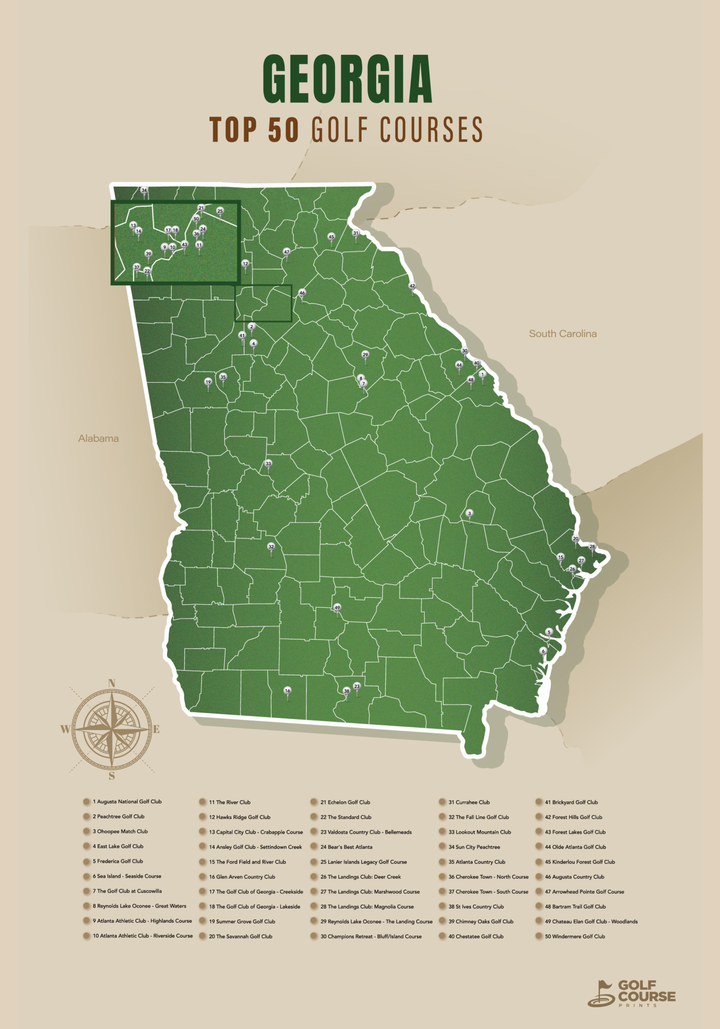 Map of Georgia Golf Courses