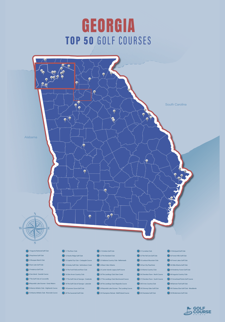 Map of Georgia Golf Courses