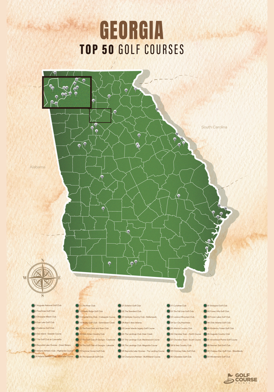 Map of Georgia Golf Courses