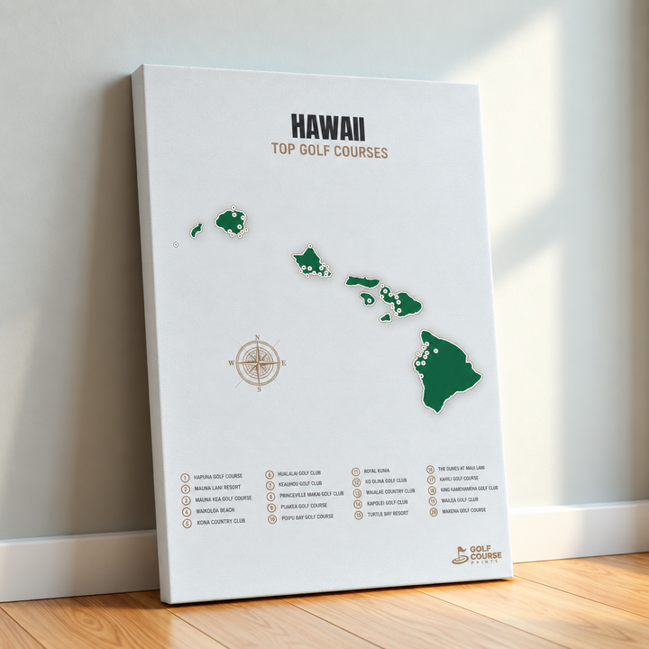 Hawaii golf courses map in Green - Canvas