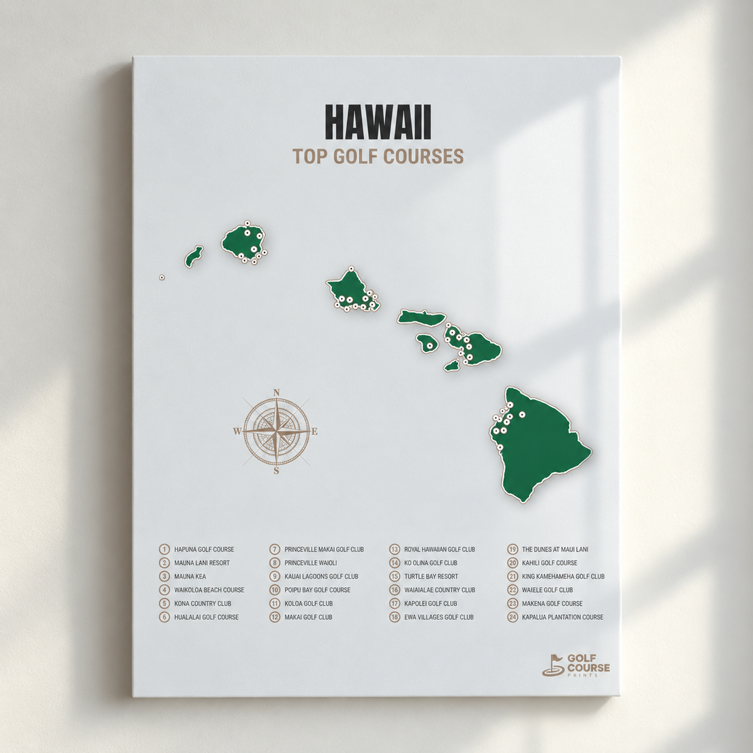 Hawaii golf courses map in Green - Unframed
