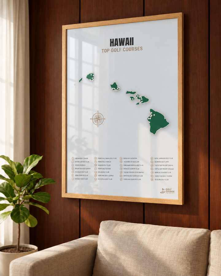 Hawaii golf courses map in Green - Wooden Framed