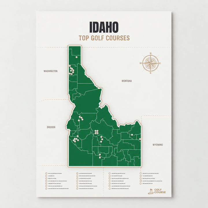 Idaho golf courses map in Green - Unframed