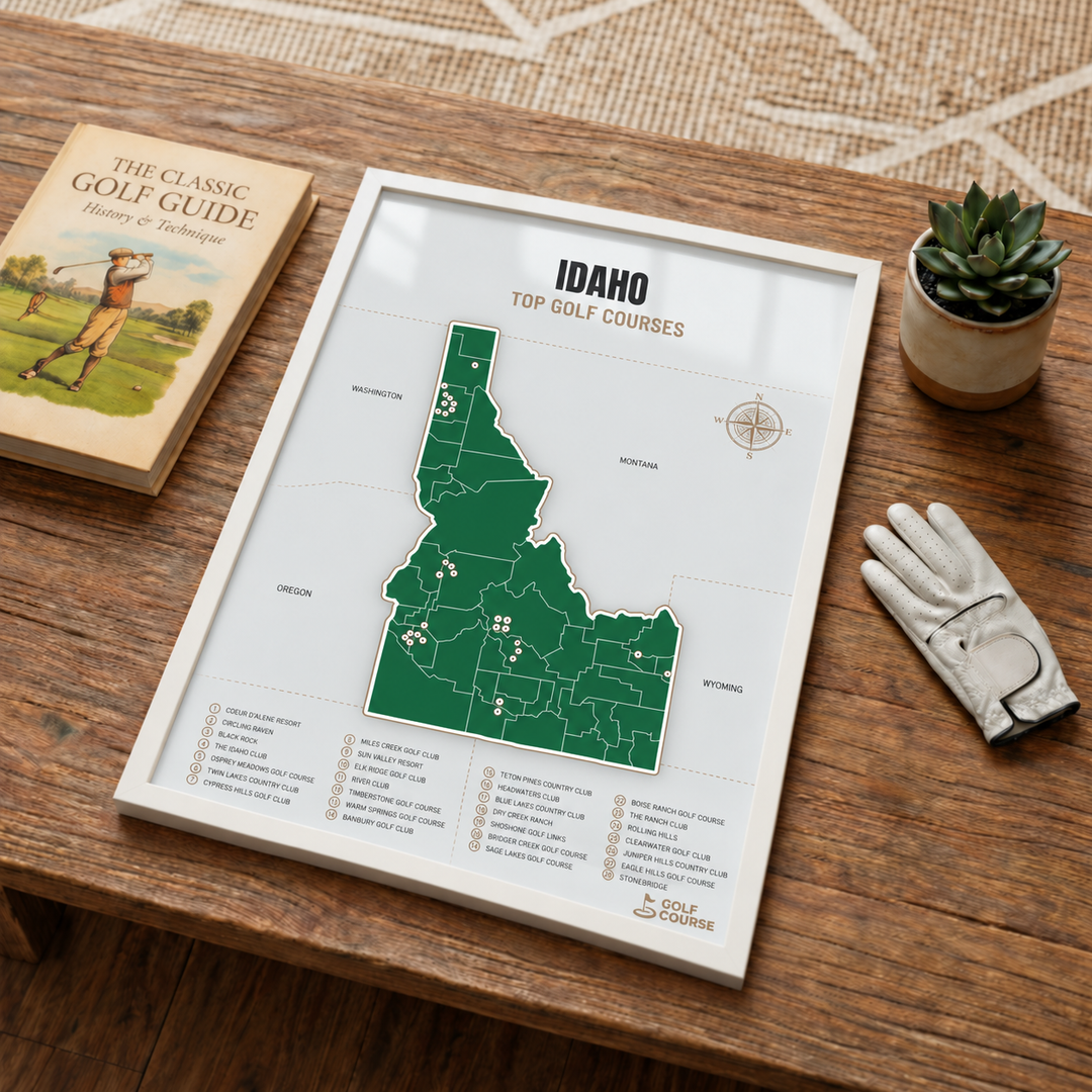 Idaho golf courses map in Green - White Framed