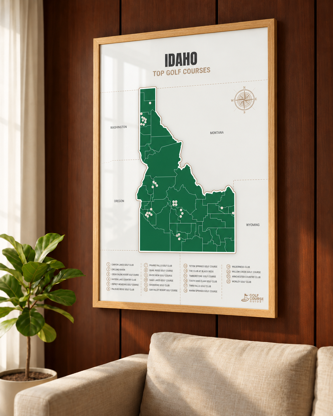 Idaho golf courses map in Green - Wooden Framed
