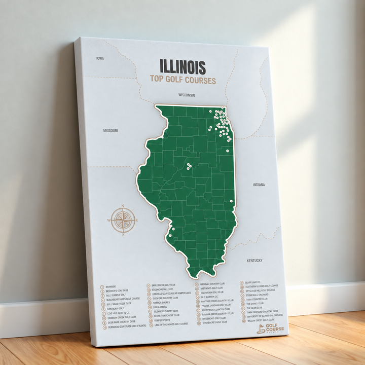 Illinois golf courses map in Green - Canvas