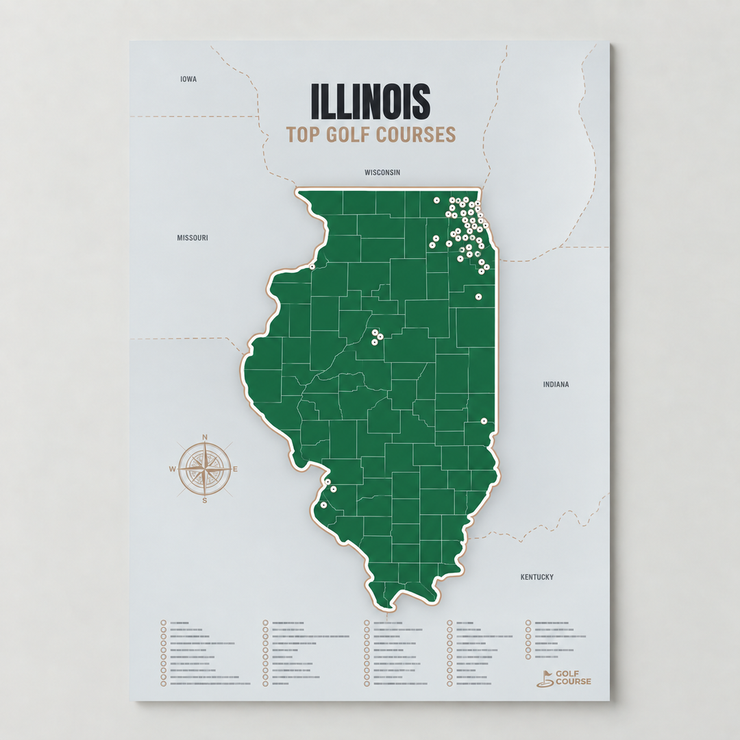 Illinois golf courses map in Green - Unframed
