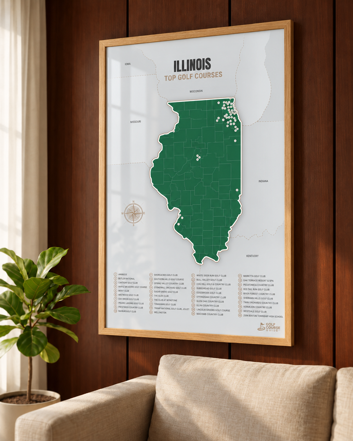 Illinois golf courses map in Green - Wooden Framed