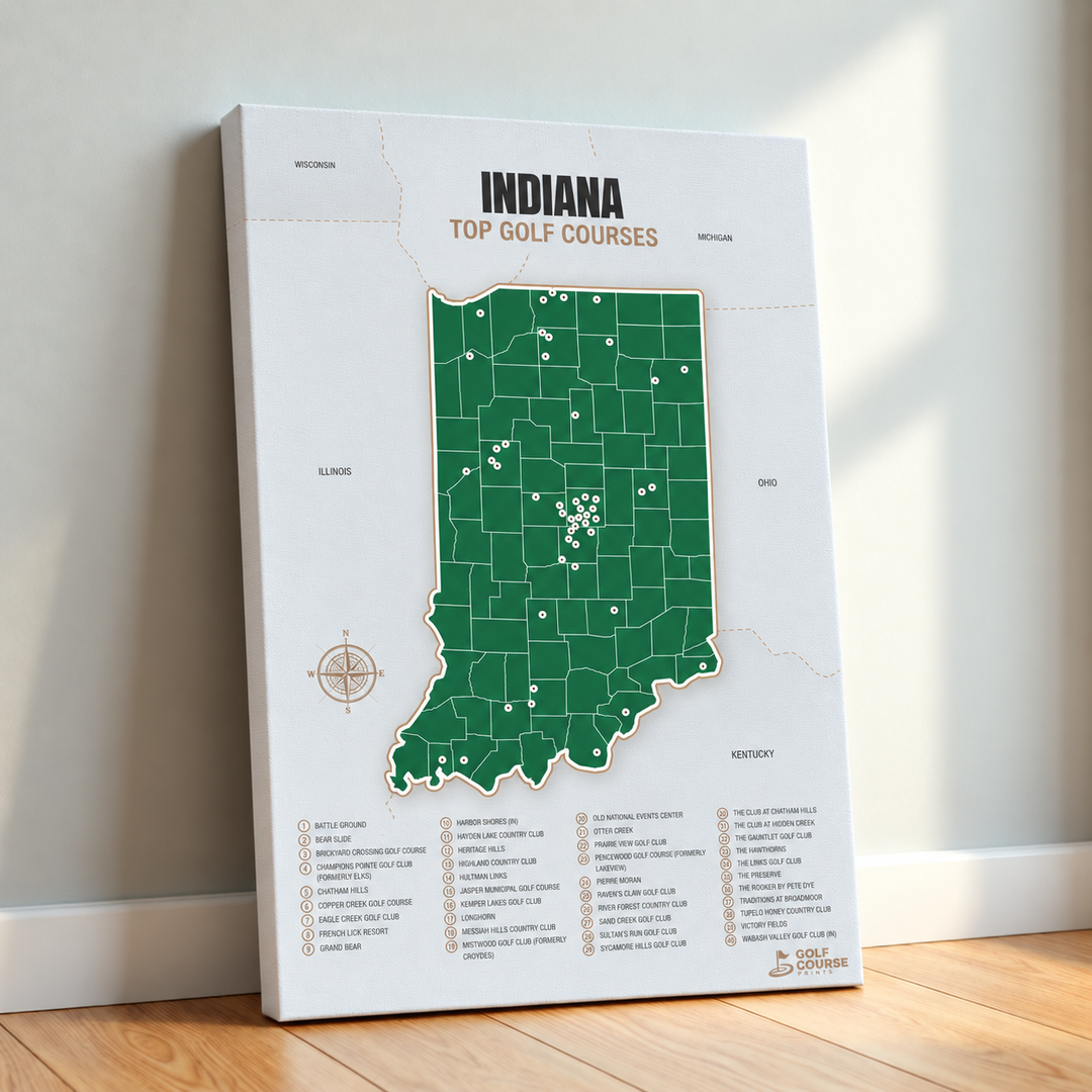 Indiana golf courses map in Green - Canvas
