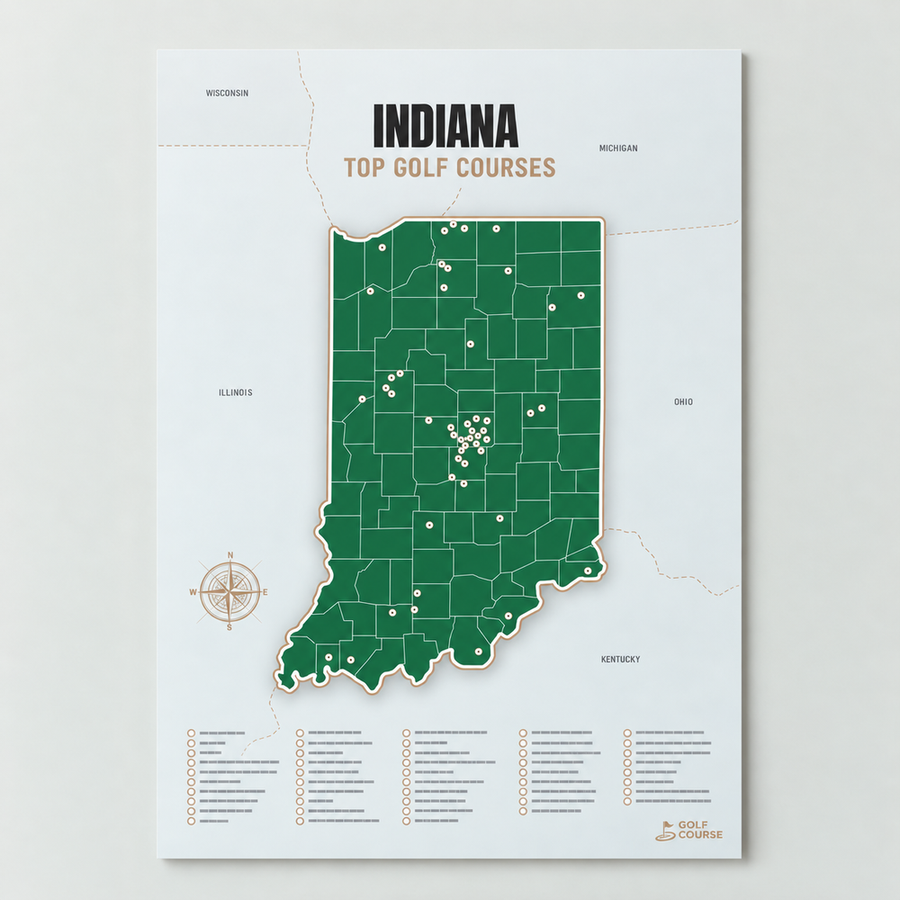 Indiana golf courses map in Green - Unframed