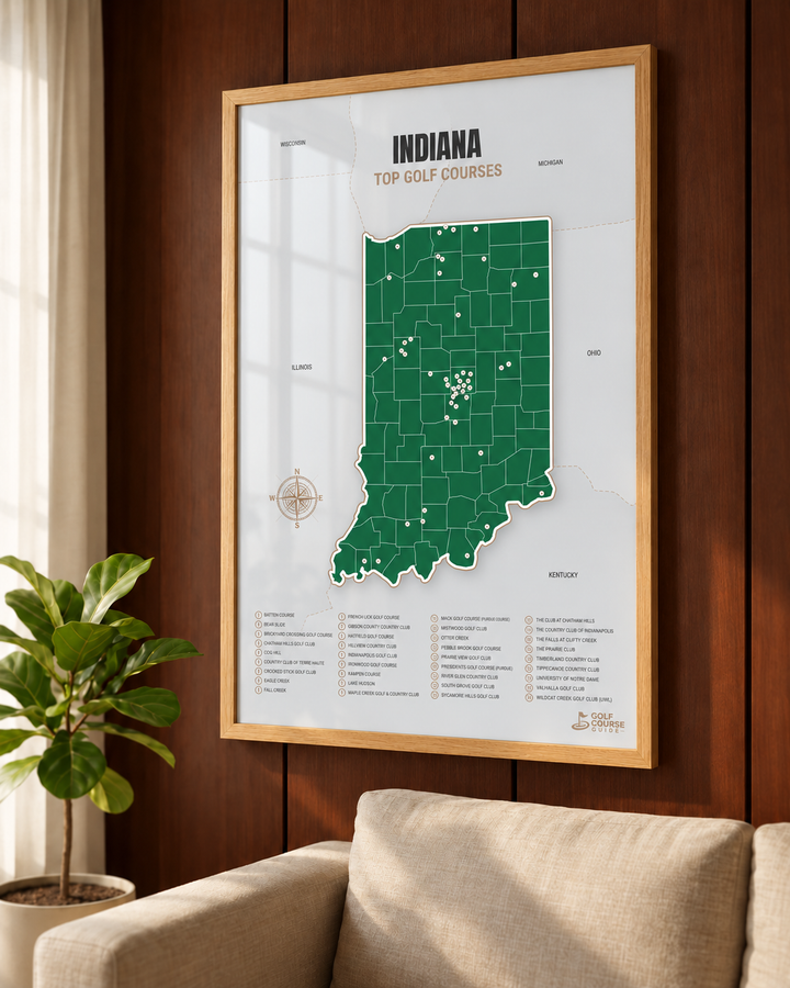 Indiana golf courses map in Green - Wooden Framed