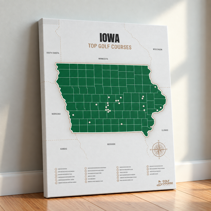 Iowa golf courses map in Green - Canvas