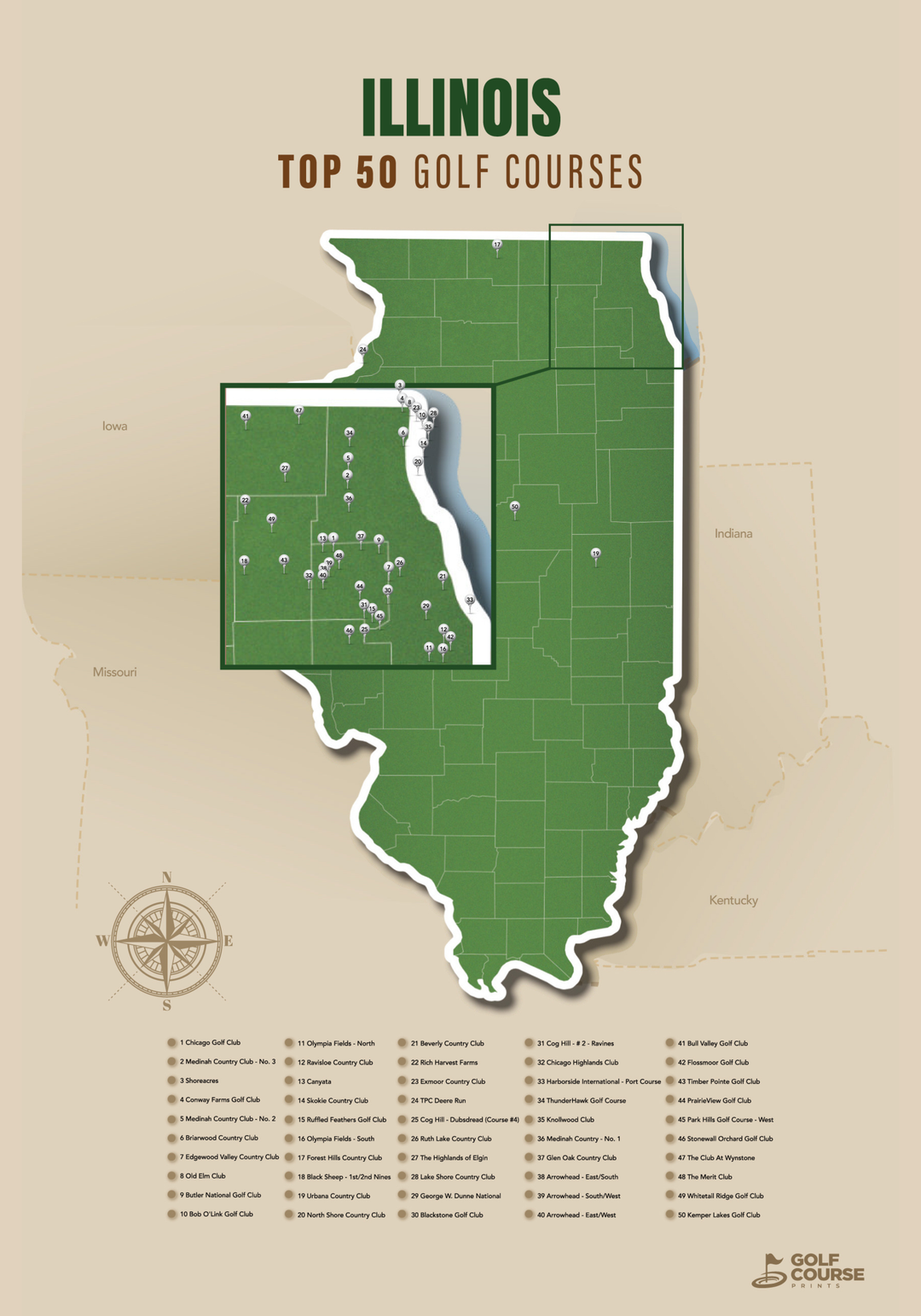 Map of Illinois Golf Courses