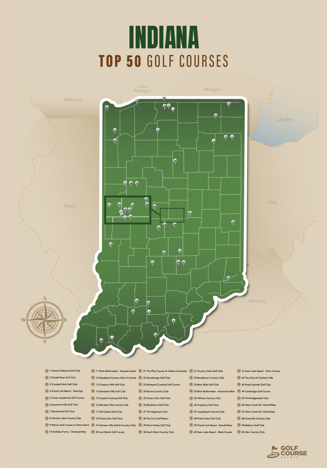 Map of Indiana Golf Courses