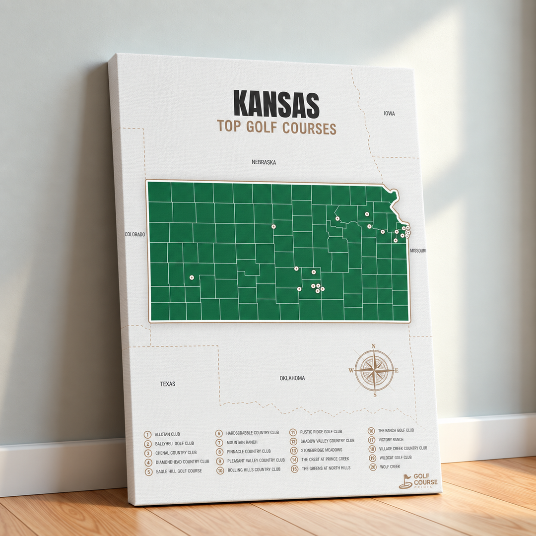 Kansas golf courses map in Green - Canvas
