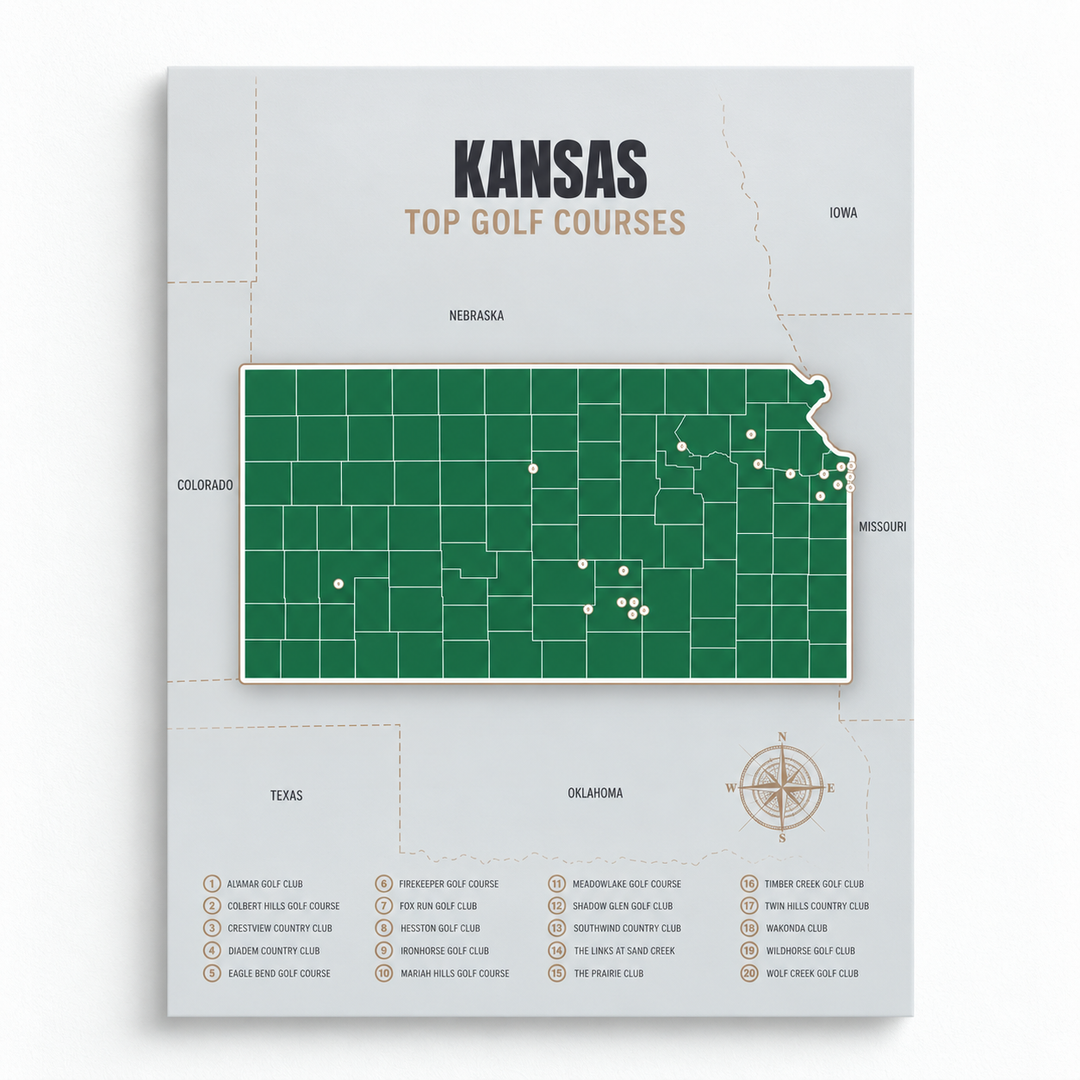 Kansas golf courses map in Green - Unframed