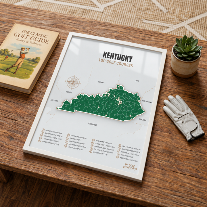 Kentucky golf courses map in Green - White Framed