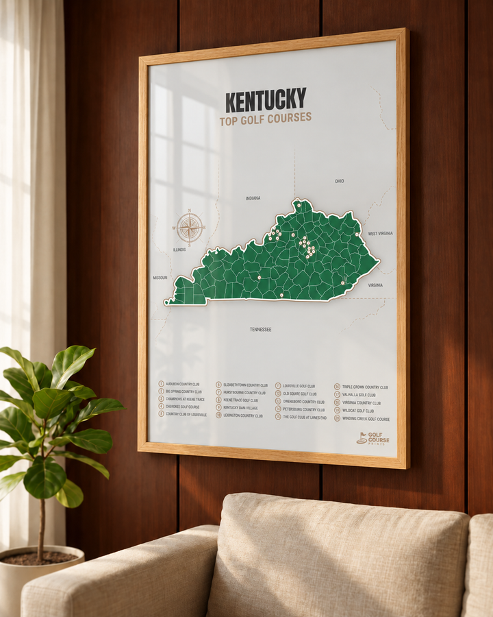 Kentucky golf courses map in Green - Wooden Framed