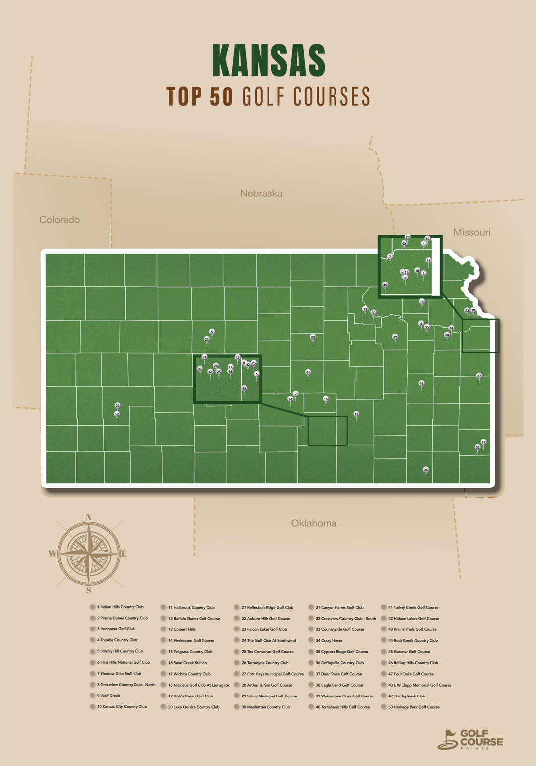 Map of Kansas Golf Courses