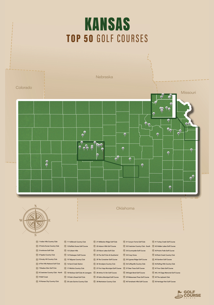 Map of Kansas Golf Courses