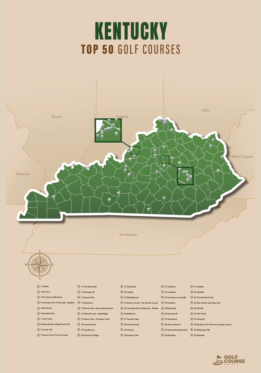 Map of Kentucky Golf Courses