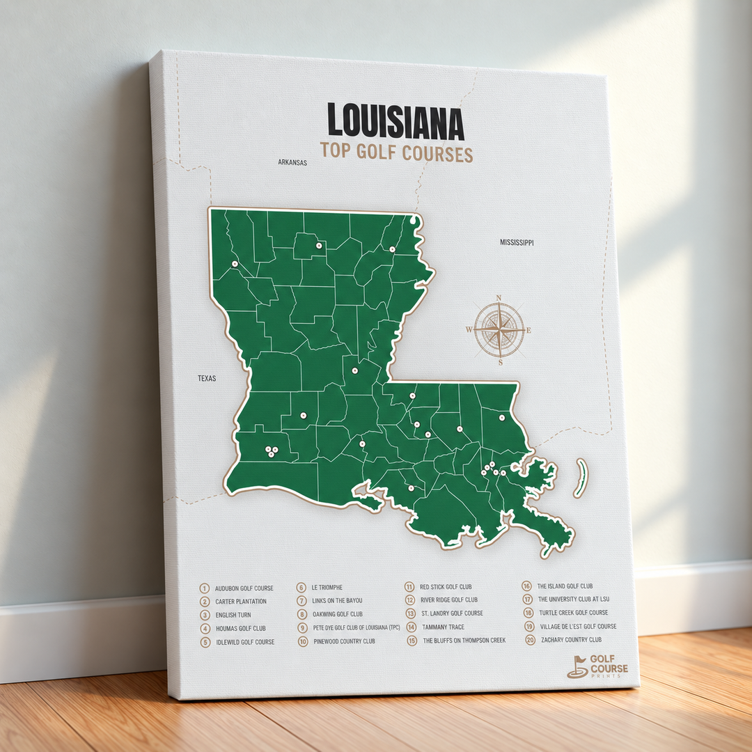 Louisiana golf courses map in Green - Canvas