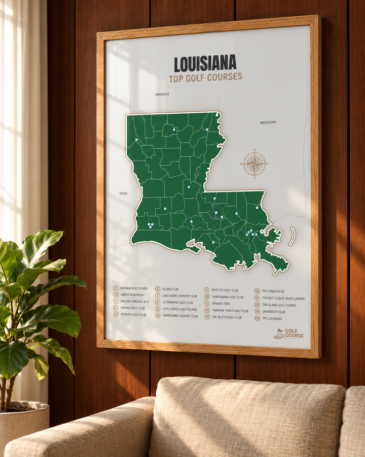 Louisiana golf courses map in Green - Lifestyle Wall
