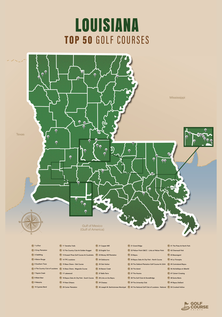 Map of Louisiana Golf Courses