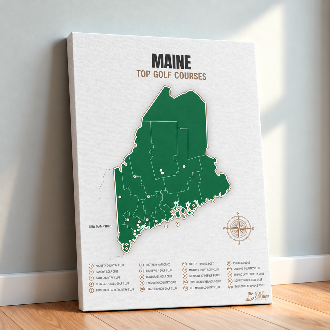 Maine golf courses map in Green - Canvas