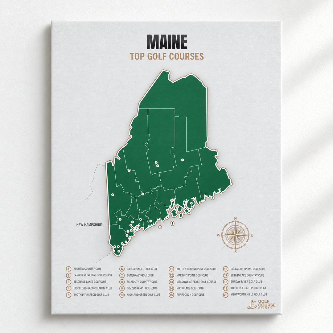 Maine golf courses map in Green - Unframed