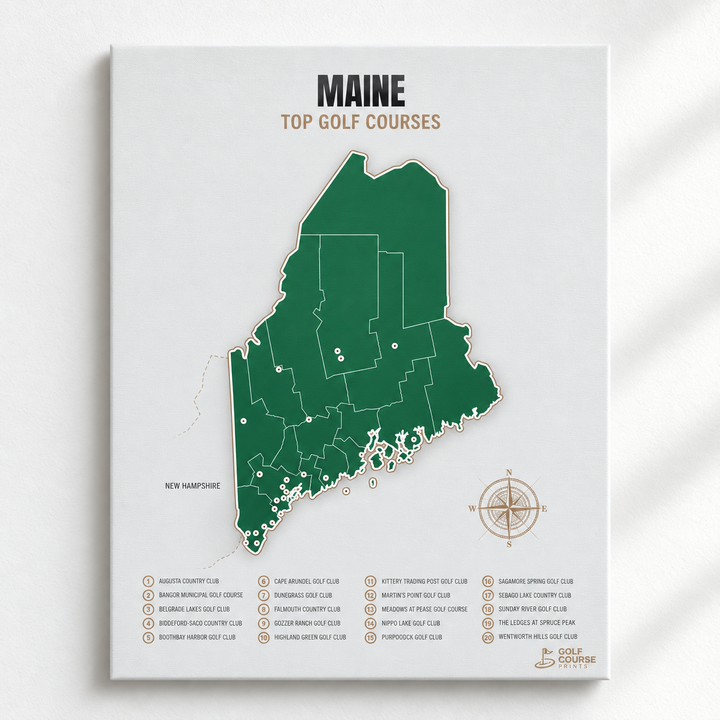 Maine golf courses map in Green - Unframed