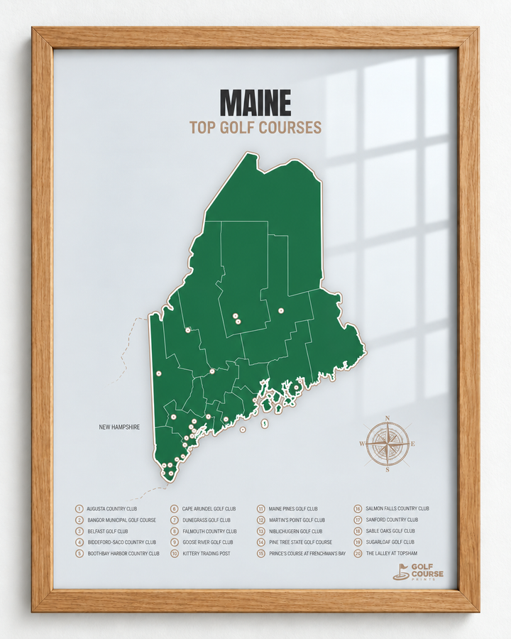 Maine golf courses map in Green - Wooden Framed
