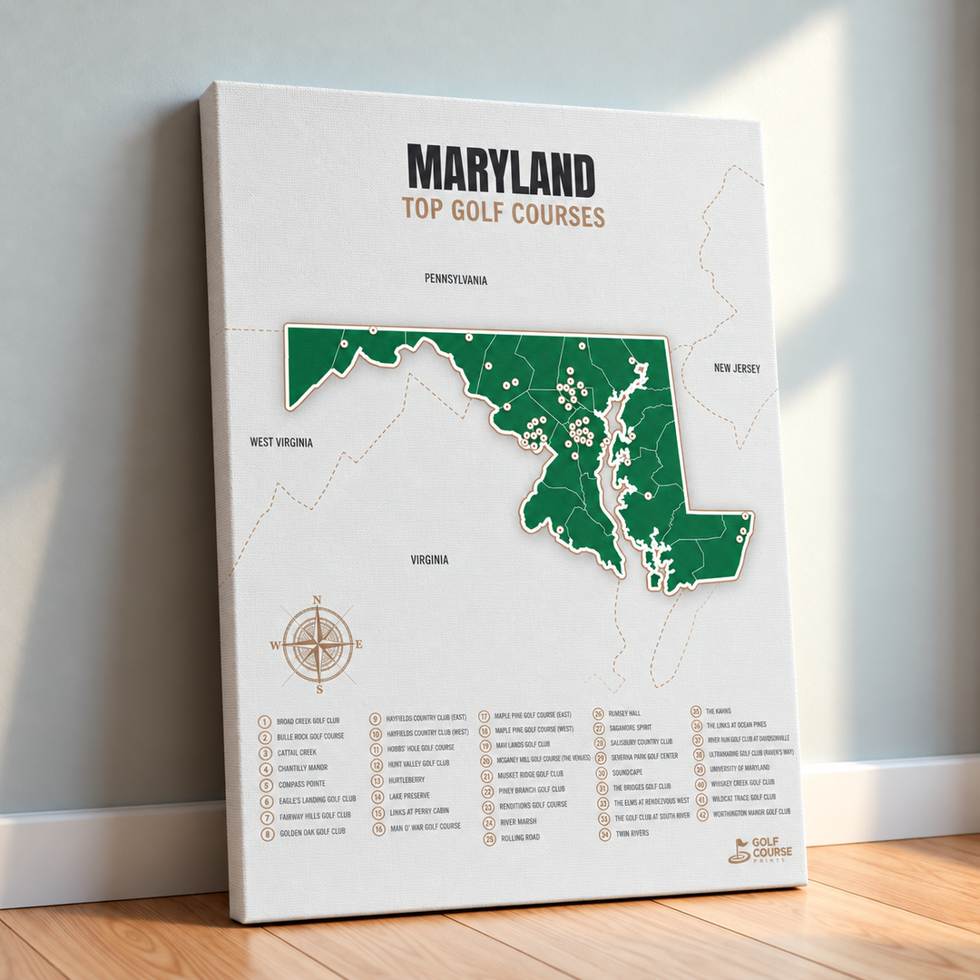 Maryland golf courses map in Green - Canvas