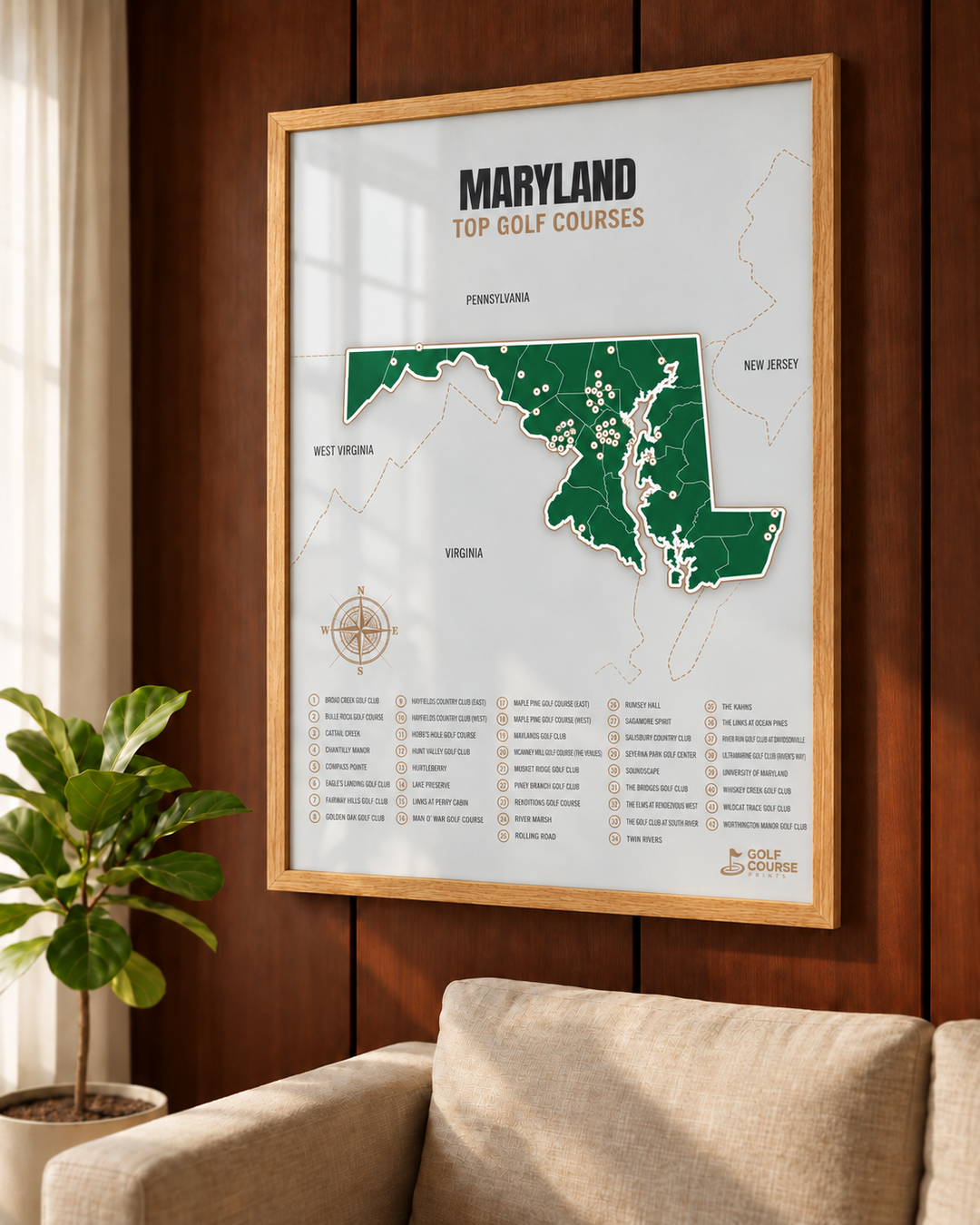 Maryland golf courses map in Green - Lifestyle Wall