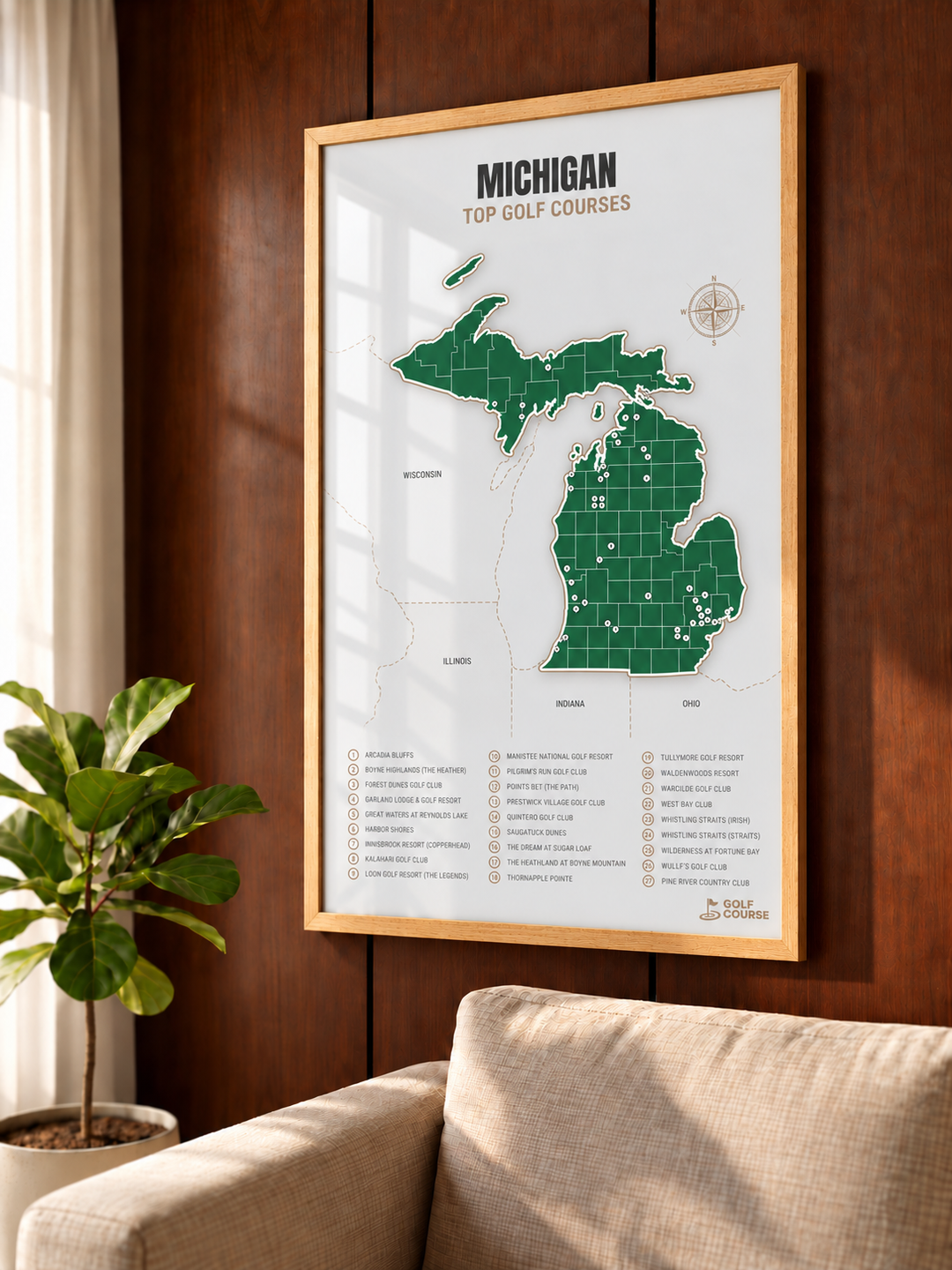 Michigan golf courses map in Green - Lifestyle Wall