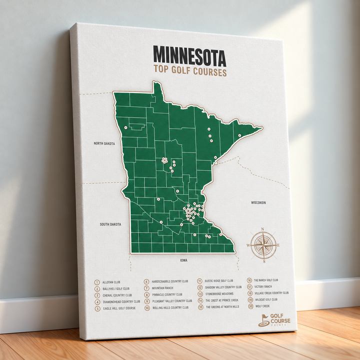 Minnesota golf courses map in Green - Canvas