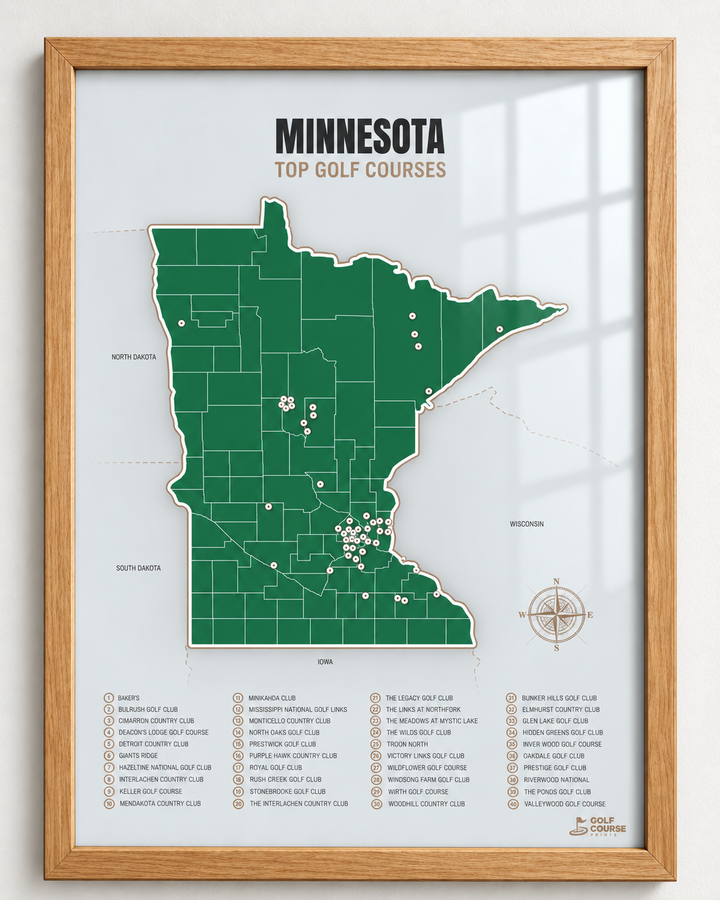 Minnesota golf courses map in Green - Wooden Framed