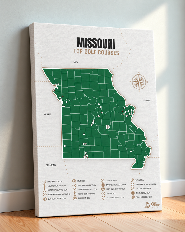 Missouri golf courses map in Green - Canvas