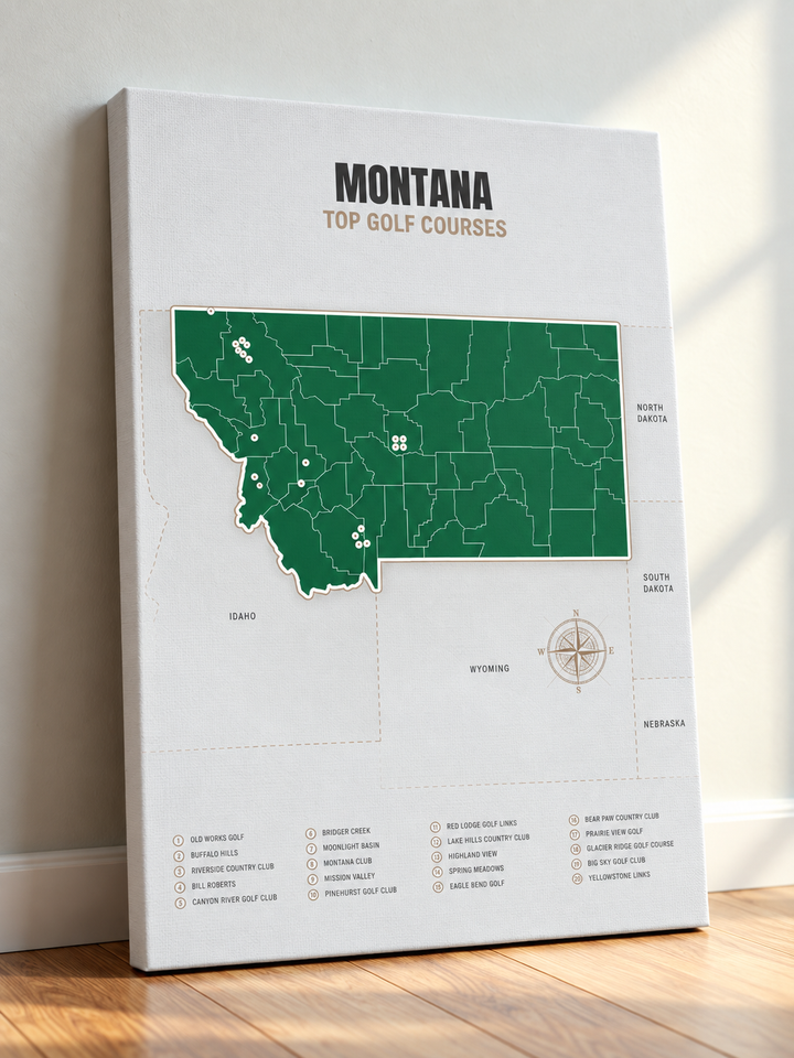 Montana golf courses map in Green - Canvas