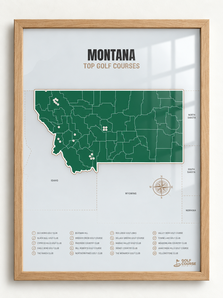 Montana golf courses map in Green - Wooden Framed