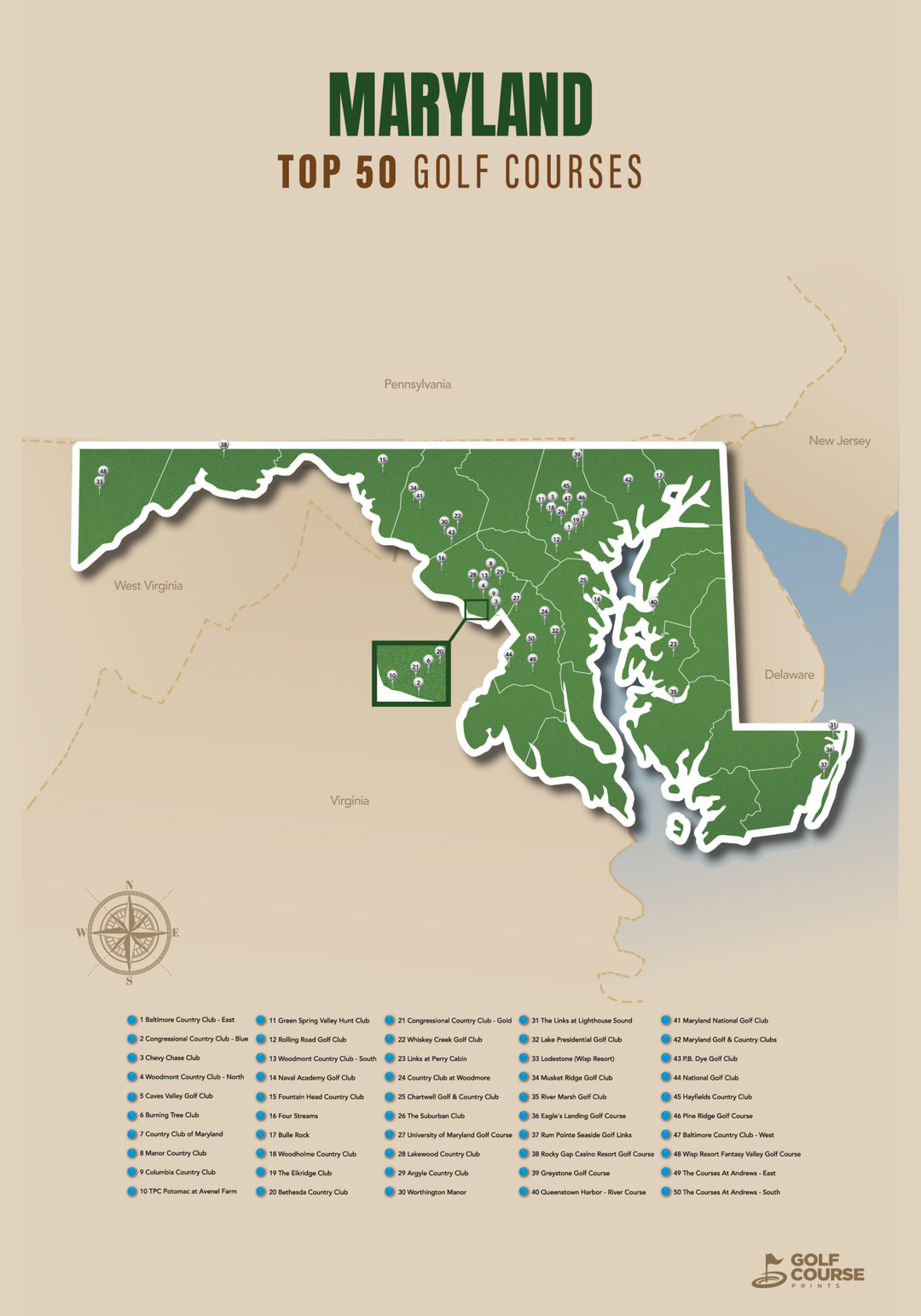 Map of Maryland Golf Courses