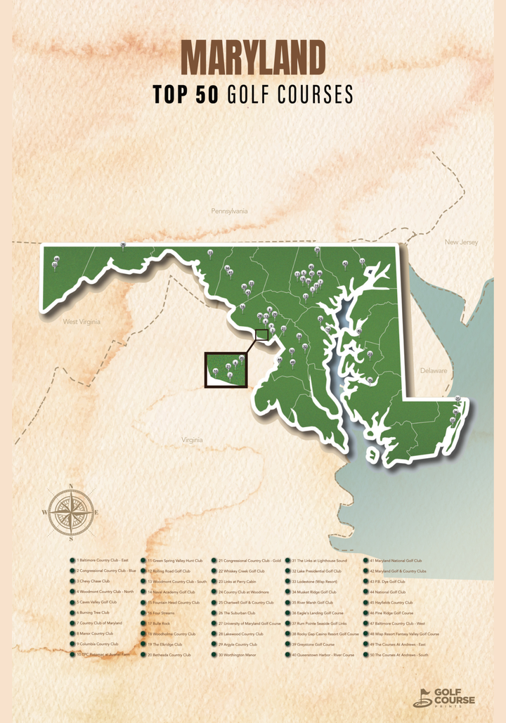 Map of Maryland Golf Courses