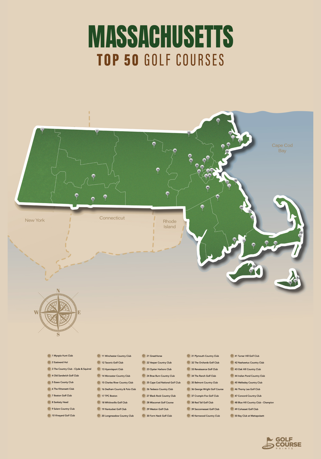Map of Massachusetts Golf Courses