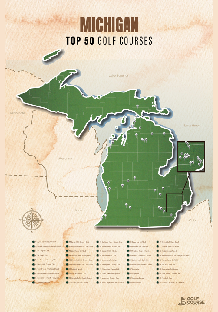 Map of Michigan Golf Courses