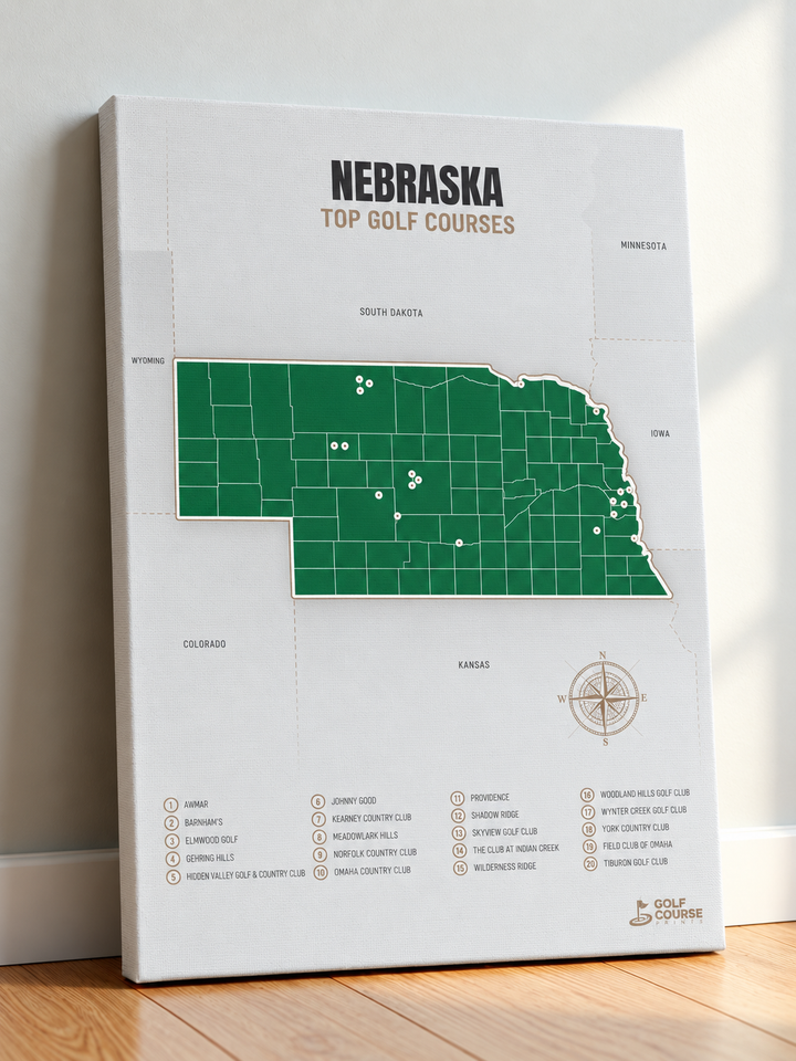 Nebraska golf courses map in Green - Canvas